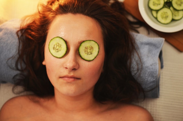 cucumber slice on eye